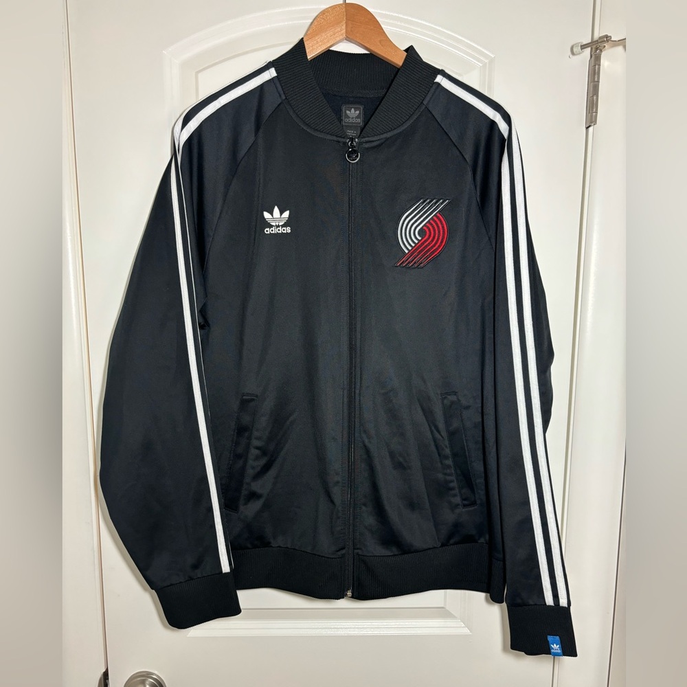 Vintage adidas Black Track Jacket with Red & White Trail Blazers Logo #25